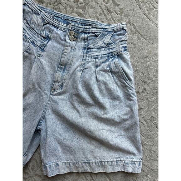 Vintage 90s Women's Jean Denim Shorts 8 Medium Acid Wash High Rise Pleated - Picture 2 of 9